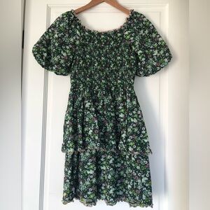 Girls SCOTCH & SODA Amsterdam Floral Green Ruffle Smoked Dress Size 12